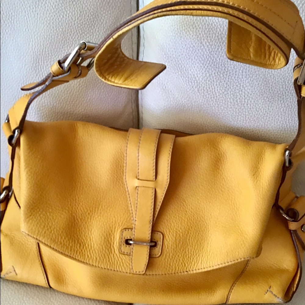 Tumi Fold Over Pebbled Leather Shoulder Bag
